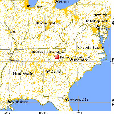 Haywood County, NC map from a distance