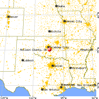 McClain County, OK map from a distance