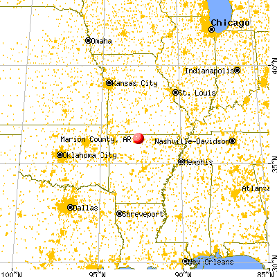 Marion County, AR map from a distance