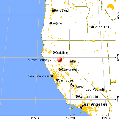 Butte County, CA map from a distance