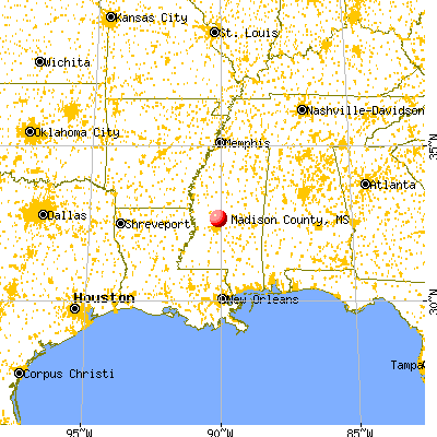 Madison County, MS map from a distance