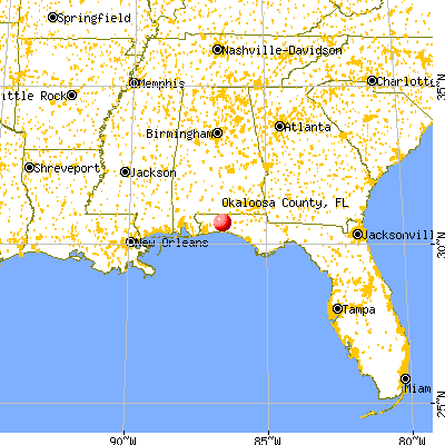 Okaloosa County, FL map from a distance