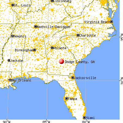 Dodge County, GA map from a distance