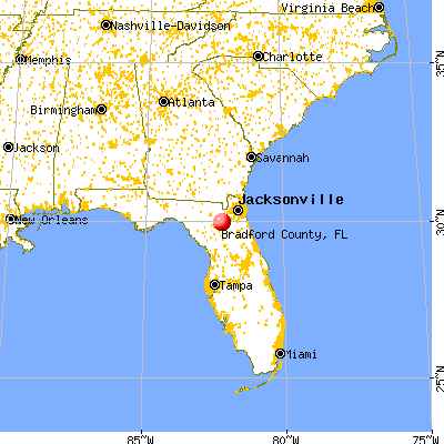 Bradford County, FL map from a distance