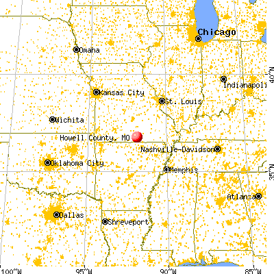 Howell County, MO map from a distance