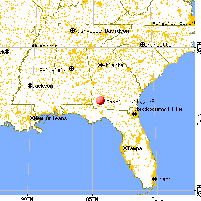 Baker County, GA map from a distance