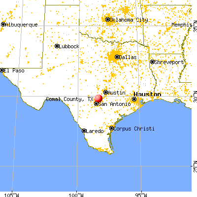 Comal County, TX map from a distance