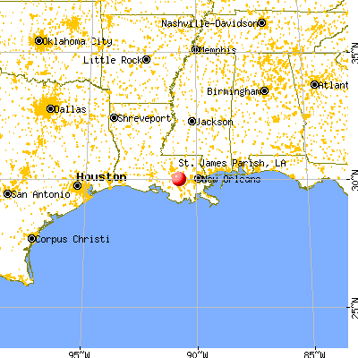 St. James Parish, LA map from a distance