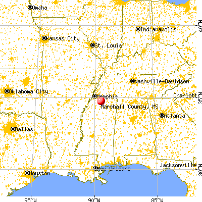 Marshall County, MS map from a distance