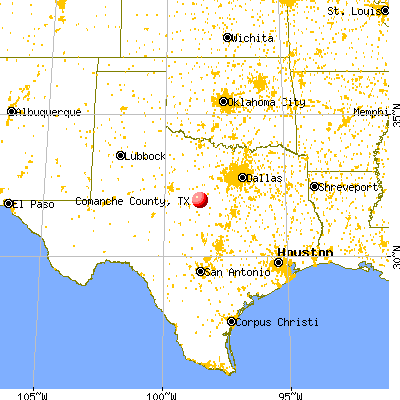 Comanche County, TX map from a distance
