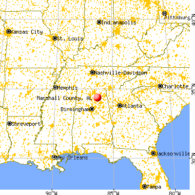 Marshall County, AL map from a distance