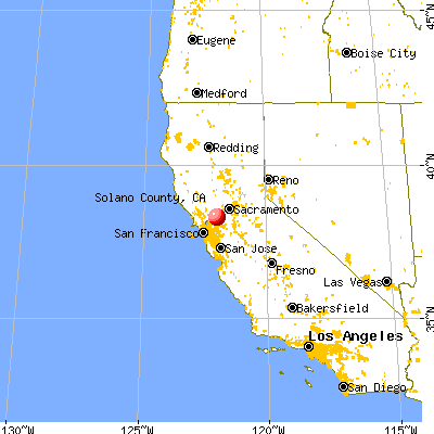 Solano County, CA map from a distance