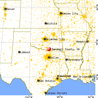 Marshall County, OK map from a distance