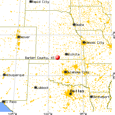 Barber County, KS map from a distance
