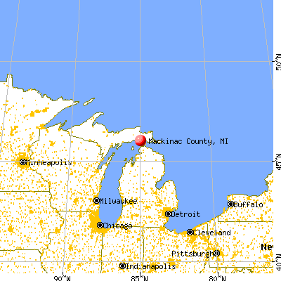 Mackinac County, MI map from a distance