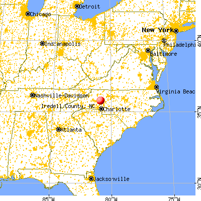 Iredell County, NC map from a distance