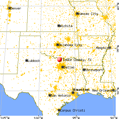 Cooke County, TX map from a distance