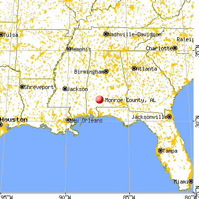 Monroe County, AL map from a distance