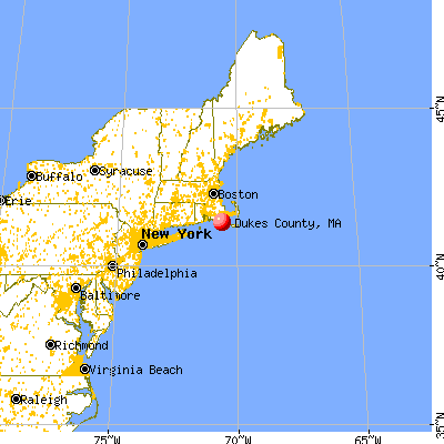 Dukes County, MA map from a distance