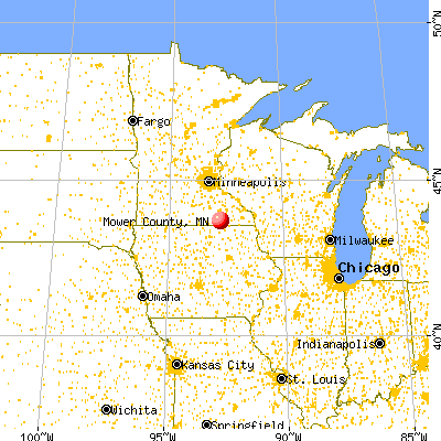 Mower County, MN map from a distance