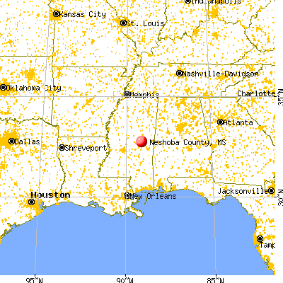 Neshoba County, MS map from a distance