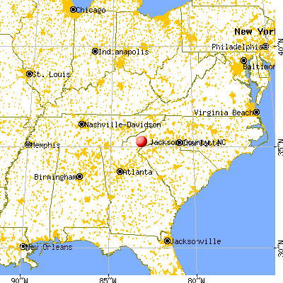 Jackson County, NC map from a distance