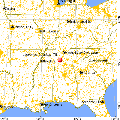 Lawrence County, TN map from a distance