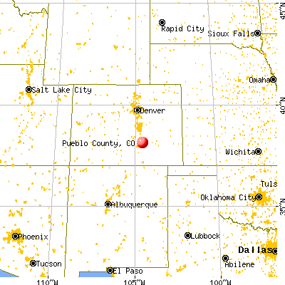 Pueblo County, CO map from a distance