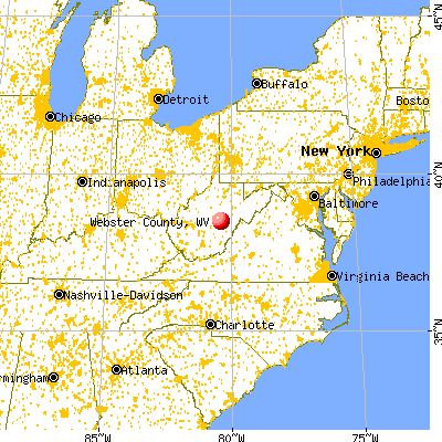 Webster County, WV map from a distance