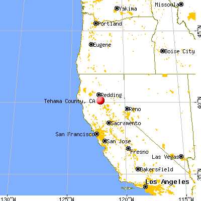 Tehama County, CA map from a distance