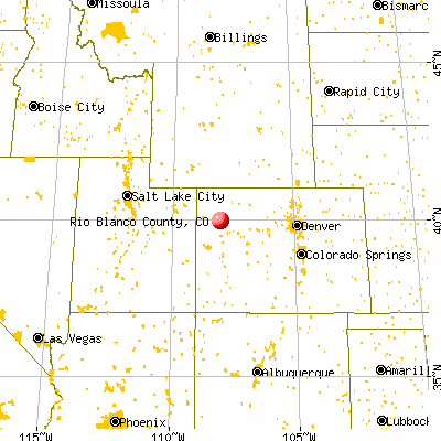 Rio Blanco County, CO map from a distance