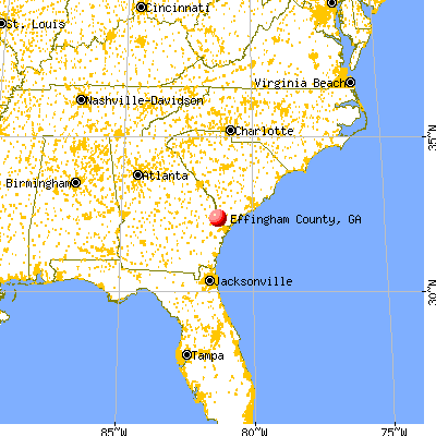 Effingham County, GA map from a distance