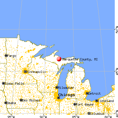 Marquette County, MI map from a distance