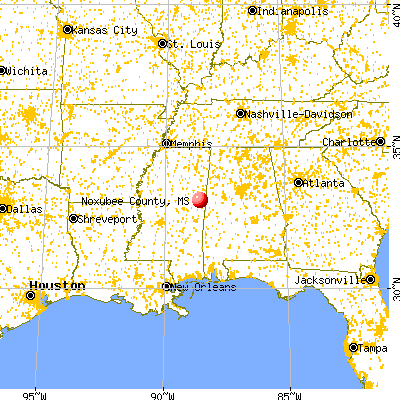 Noxubee County, MS map from a distance