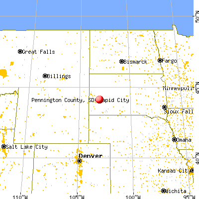Pennington County, SD map from a distance