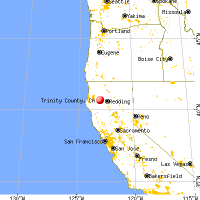 Trinity County, CA map from a distance
