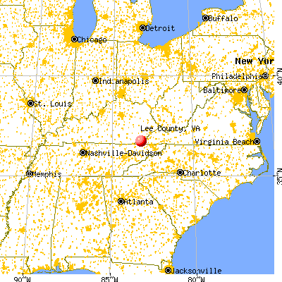 Lee County, VA map from a distance