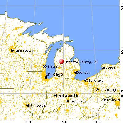 Mecosta County, MI map from a distance