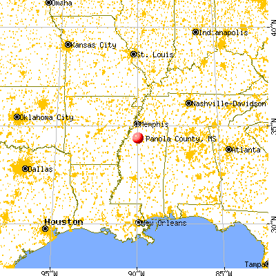 Panola County, MS map from a distance