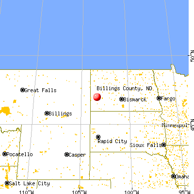 Billings County, ND map from a distance