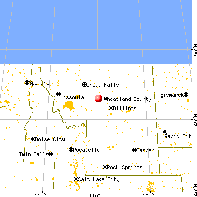 Wheatland County, MT map from a distance