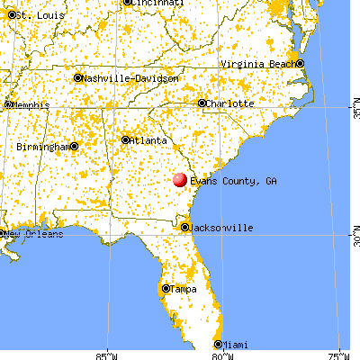Evans County, GA map from a distance