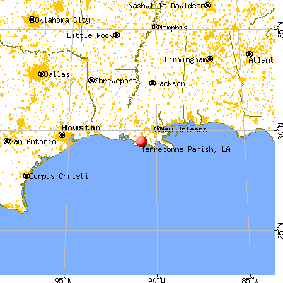 Terrebonne Parish, LA map from a distance