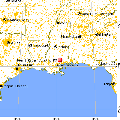 Pearl River County, MS map from a distance
