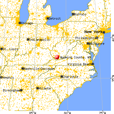 Wyoming County, WV map from a distance