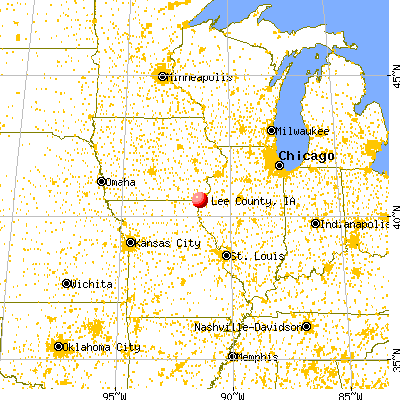 Lee County, IA map from a distance