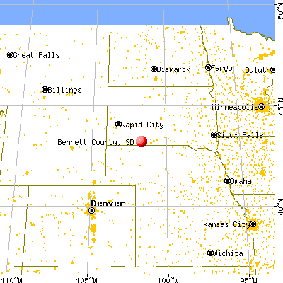 Bennett County, SD map from a distance