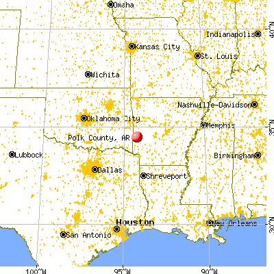 Polk County, AR map from a distance