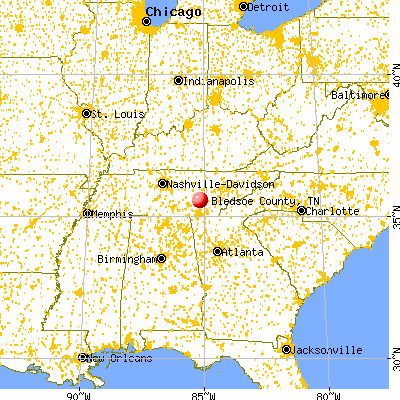 Bledsoe County, TN map from a distance