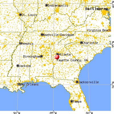 Fayette County, GA map from a distance